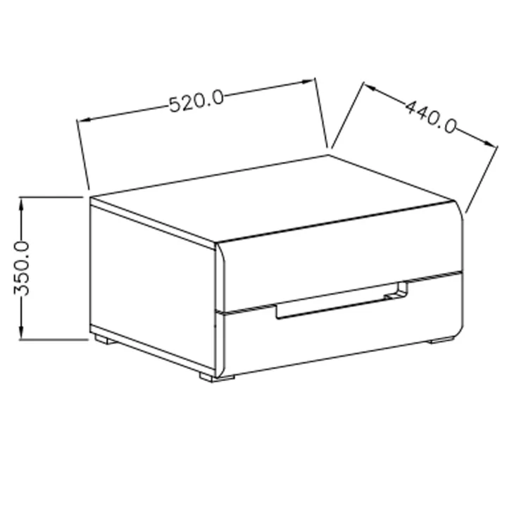 Comodino moderno 52x35h cm 2 cassetti bianco lucido Dubai Gihome®
