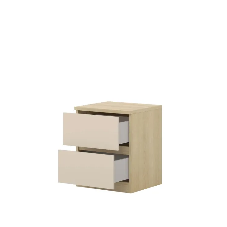 Comodino moderno 45x56h cm 2 cassetti beige cashmere rovere Elvira