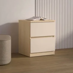 Comodino moderno 45x56h cm 2 cassetti beige cashmere rovere Elvira