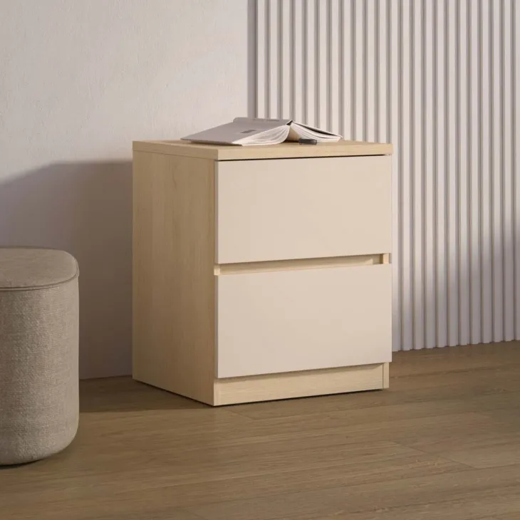 Comodino moderno 45x56h cm 2 cassetti beige cashmere rovere Elvira