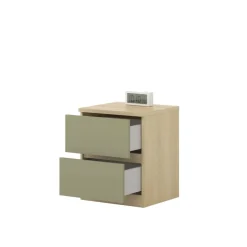 Comodino moderno 45x56h cm 2 cassetti verde salvia rovere Elvira