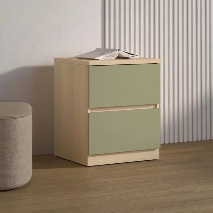 Comodino moderno 45x56h cm 2 cassetti verde salvia rovere Elvira