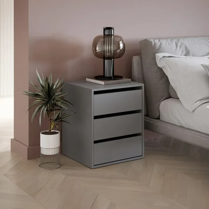 Comodino moderno 50x60h cm 3 cassetti grigio Ombra