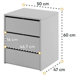 Comodino moderno 50x60h cm 3 cassetti grigio Ombra