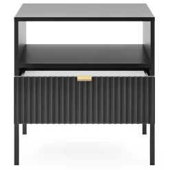 Comodino moderno 54x56h cm con cassetto e vano a giorno nero Alisa