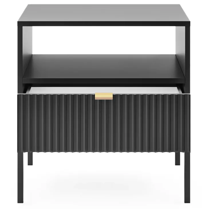 Comodino moderno 54x56h cm con cassetto e vano a giorno nero Alisa