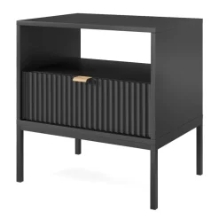 Comodino moderno 54x56h cm con cassetto e vano a giorno nero Alisa