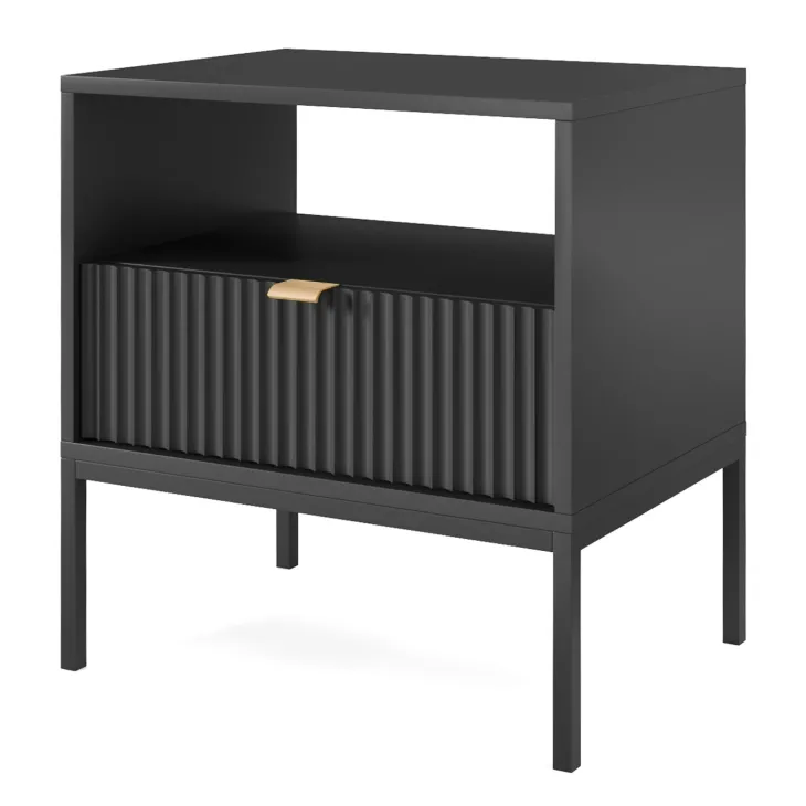 Comodino moderno 54x56h cm con cassetto e vano a giorno nero Alisa