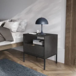 Comodino moderno 54x56h cm con cassetto e vano a giorno nero Alisa
