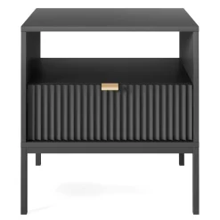 Comodino moderno 54x56h cm con cassetto e vano a giorno nero Alisa