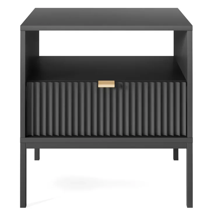 Comodino moderno 54x56h cm con cassetto e vano a giorno nero Alisa