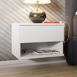 Comodino sospeso 45x32h cm con cassetto bianco Frog