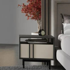 Comodino 53x53 cm 1 cassetto antracite beige Essenzia