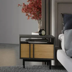 Comodino 53x53 cm 1 cassetto antracite rovere Essenzia