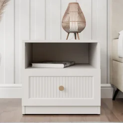 Comodino 46x44h cm cannettato 1 cassetto beige cashmere Rolly