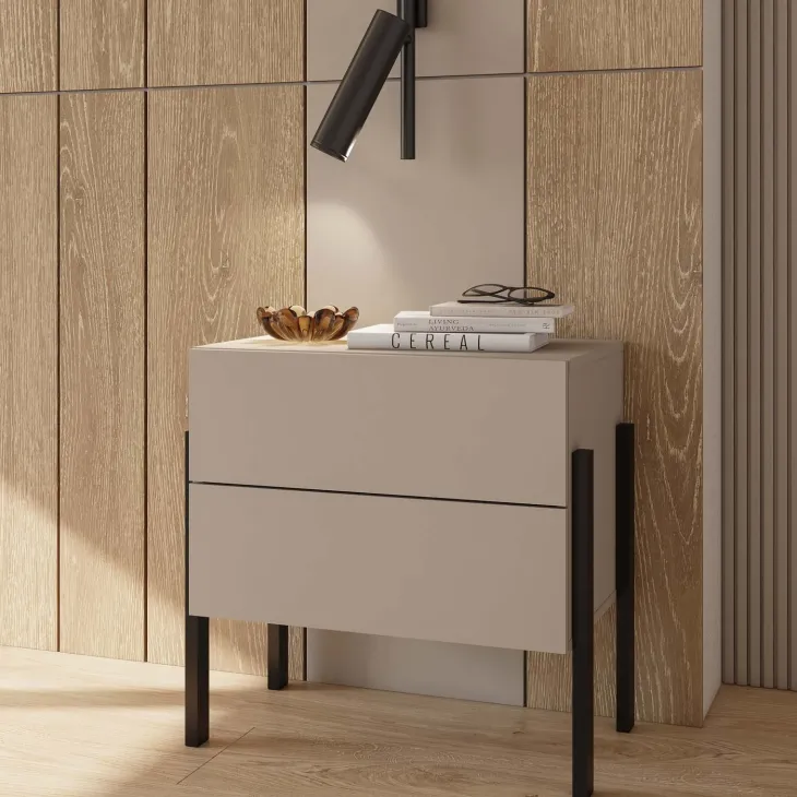 Comodino 59x59h cm 2 cassetti beige cashmere Simple