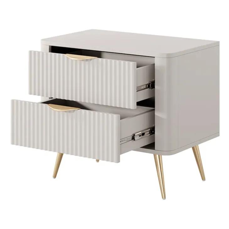 Comodino 63x55h cm 2 cassetti beige cannettato Ramis