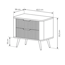 Comodino 63x55h cm 2 cassetti bianco opaco cannettato Ramis