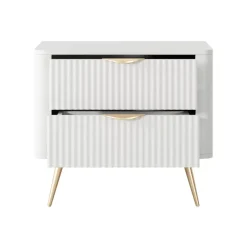 Comodino 63x55h cm 2 cassetti bianco opaco cannettato Ramis
