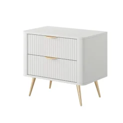 Comodino 63x55h cm 2 cassetti bianco opaco cannettato Ramis