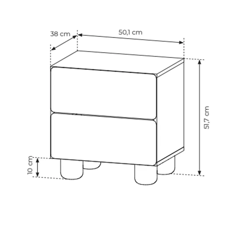 Comodino 50x52h cm 2 cassetti camera da letto rovere chiaro Mellow