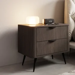 Comodino 63x55h cm 2 cassetti camera da letto wengè nero Vesper