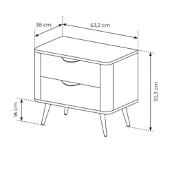 Comodino 63x55h cm 2 cassetti camera da letto wengè nero Vesper