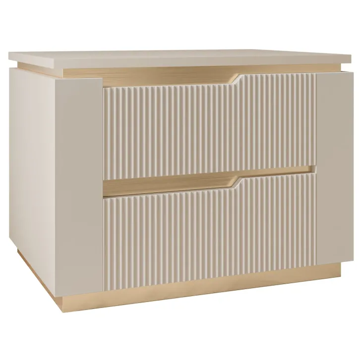 Comodino 56x42h cm 2 cassetti cannettato beige cashmere oro Gatsby