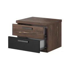 Comodino 46x37h cm 2 cassetti moderno quercia scuro nero Vulcano
