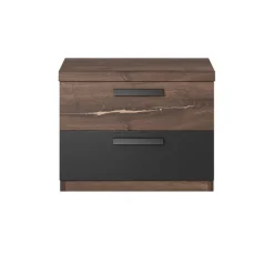 Comodino 46x37h cm 2 cassetti moderno quercia scuro nero Vulcano