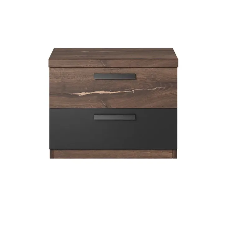 Comodino 46x37h cm 2 cassetti moderno quercia scuro nero Vulcano
