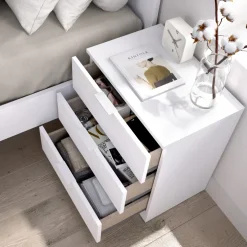 Comodino 50x58h cm 3 cassetti moderno bianco opaco Manuel