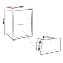 Comodino 30x38h cm 2 cassetti moderni bianco Eindhoven