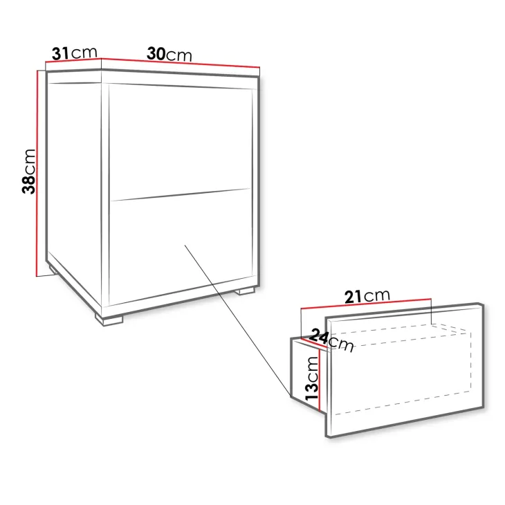 Comodino 30x38h cm 2 cassetti moderni bianco Eindhoven