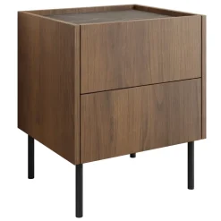 Comodino 40x50h cm 2 cassetti moderno piano effetto marmo nero noce Caliva