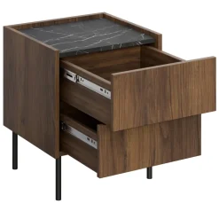 Comodino 40x50h cm 2 cassetti moderno piano effetto marmo nero noce Caliva
