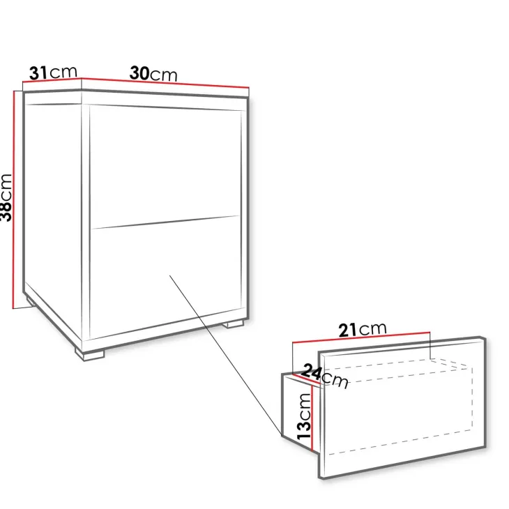 Comodino 30x38h cm 2 cassetti moderno rovere Eindhoven