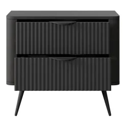 Comodino 63x55h cm 2 cassetti nero opaco cannettato Ramis