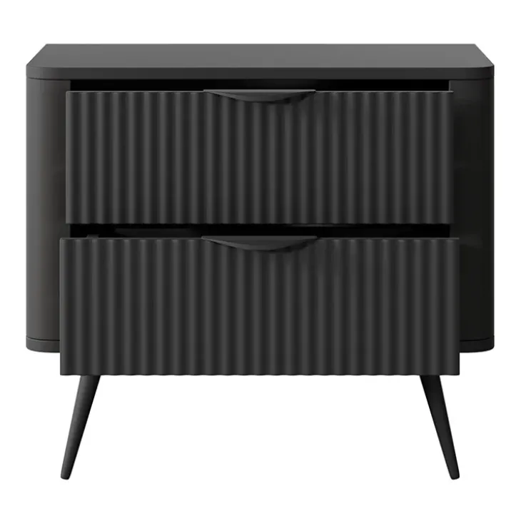 Comodino 63x55h cm 2 cassetti nero opaco cannettato Ramis