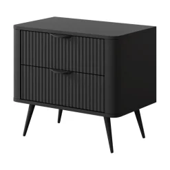 Comodino 63x55h cm 2 cassetti nero opaco cannettato Ramis