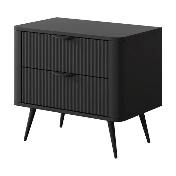 Comodino 63x55h cm 2 cassetti nero opaco cannettato Ramis