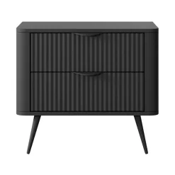 Comodino 63x55h cm 2 cassetti nero opaco cannettato Ramis