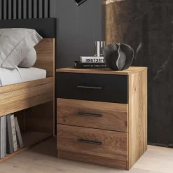 Comodino 46x56h cm 3 cassetti rovere nero Yve