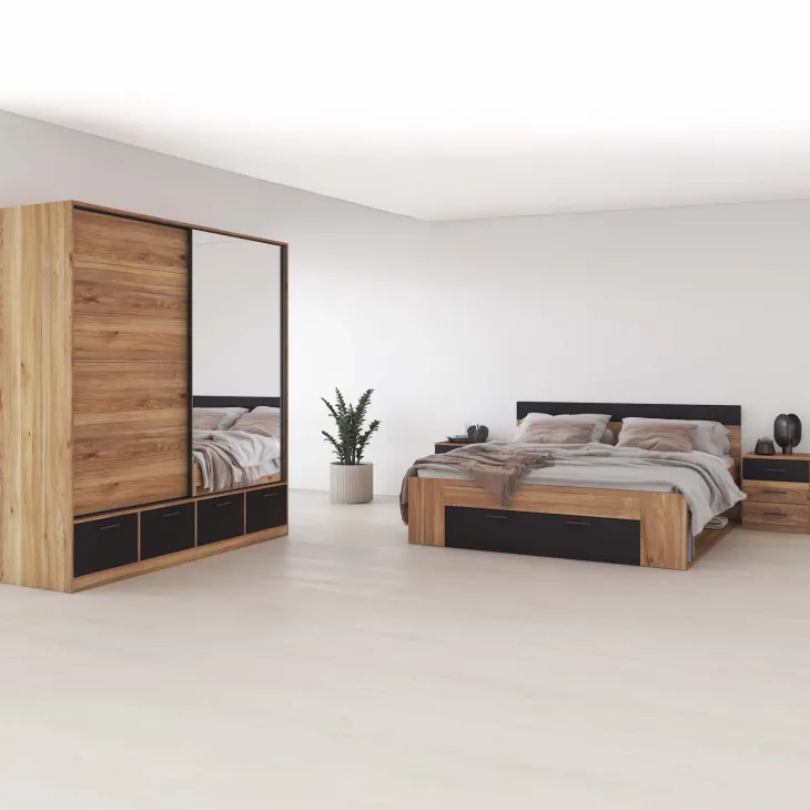 Comodino 46x56h cm 3 cassetti rovere nero Yve