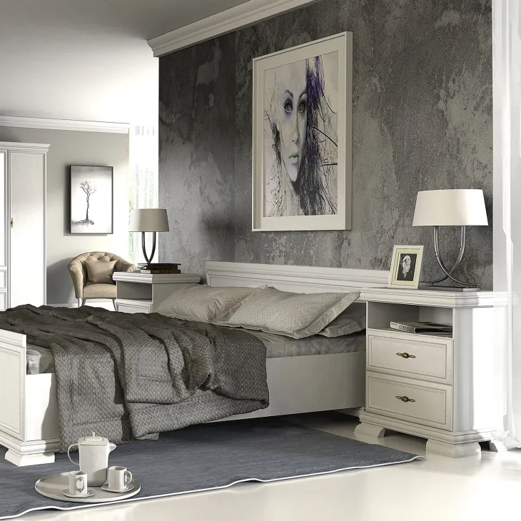 Comodino 58x68h cm 2 cassetti shabby bianco frassinato Kelly