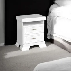 Comodino 58x68h cm 2 cassetti shabby bianco frassinato Kelly