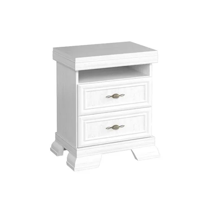 Comodino 58x68h cm 2 cassetti shabby bianco frassinato Kelly