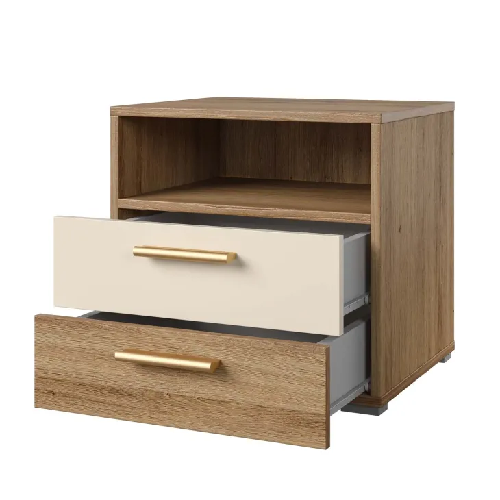 Comodino 46x45h cm 2 cassetti 1 vano a giorno rovere beige Ama