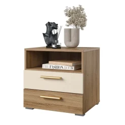 Comodino 46x45h cm 2 cassetti 1 vano a giorno rovere beige Ama