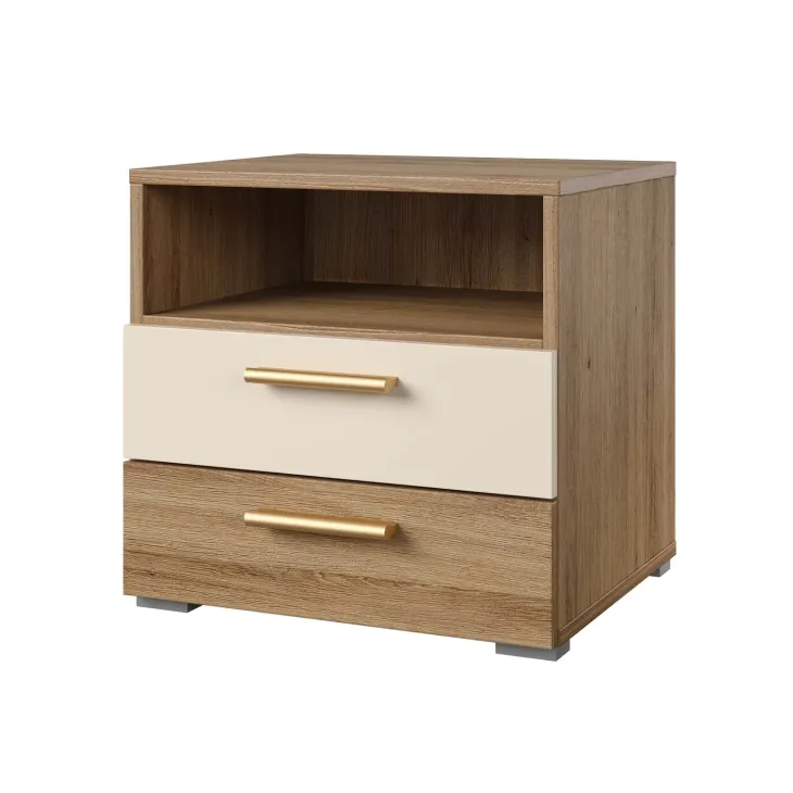 Comodino 46x45h cm 2 cassetti 1 vano a giorno rovere beige Ama